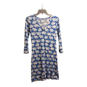 Lilly Pulitzer Blue and White Elephant Print Dress 3/4 sleeves